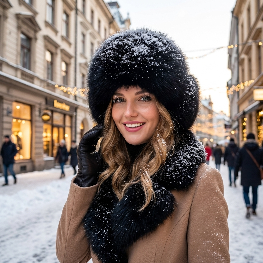 Natural Fox Fur Hat with Earmuffs
