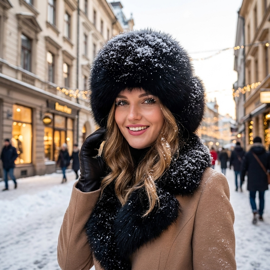 Natural Fox Fur Hat with Earmuffs
