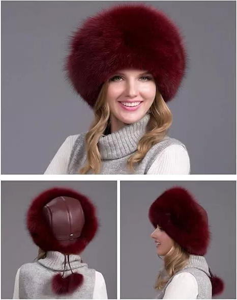 Natural Fox Fur Hat with Earmuffs