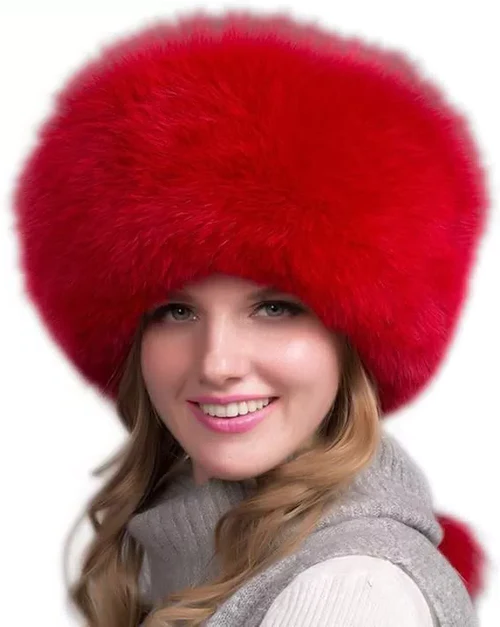 Natural Fox Fur Hat with Earmuffs