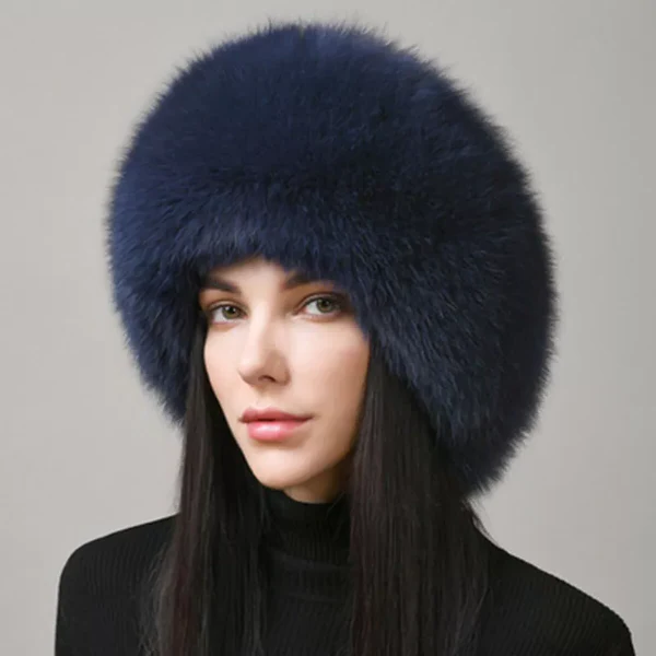 Natural Fox Fur Hat with Earmuffs